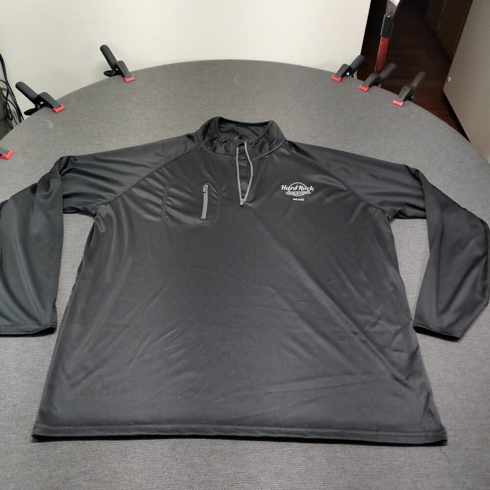 Hard Rock Cafe Biloxi Mens XL Grey 1/4 Zip Performance Pullover Sleeve Pocket XL